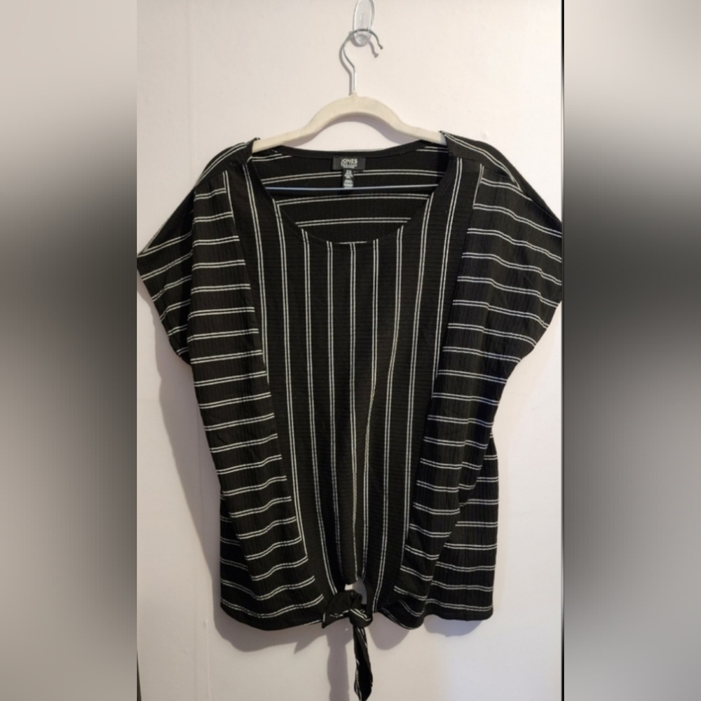 Jones New York Black and White Striped Blouse
